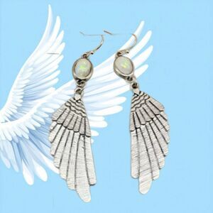 Silver Carved Feather Wings Earrings